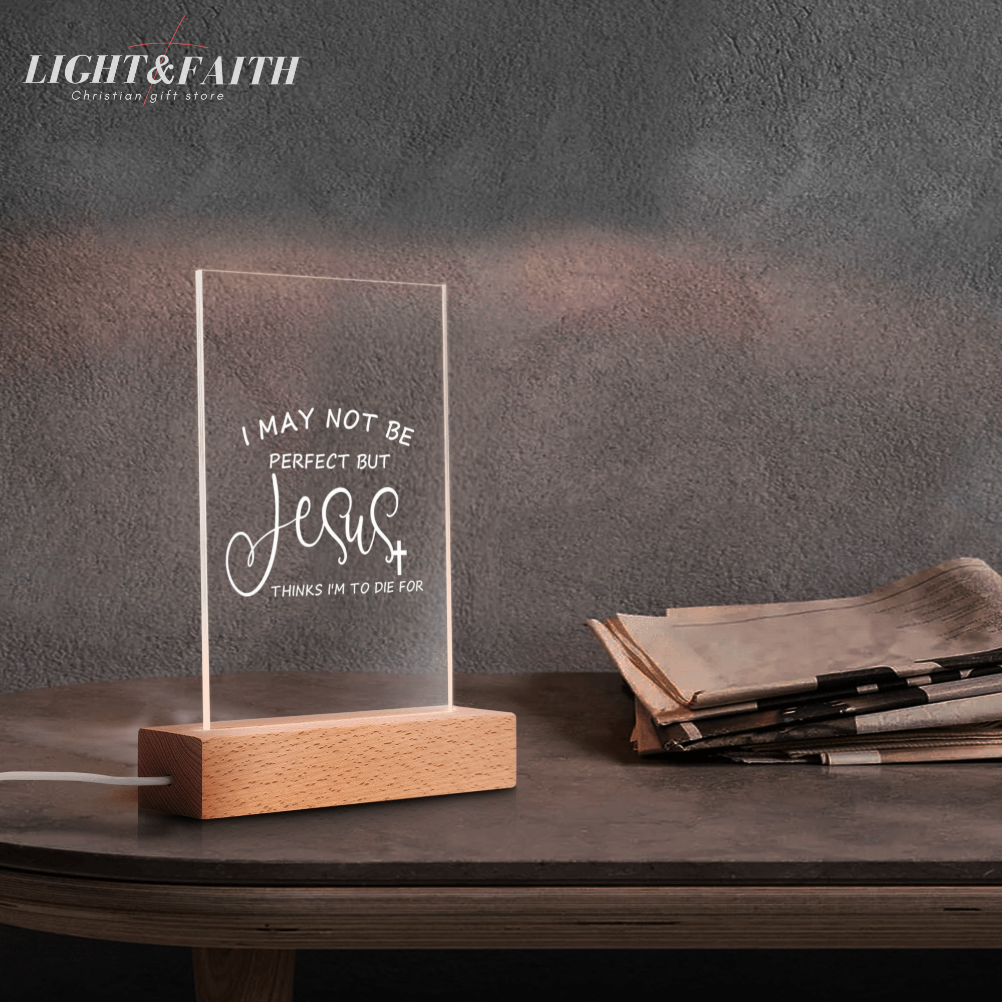 I May Not Be Perfect But Jesus Thinks I'm To Die For LED Light, Christian Bible Verse Lamp, Inspirational Acrylic Night Light, Religious Home Decor, Faith Gift for Believers. NLLAF37